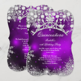 Invitación Quinceañera de plata púrpura Invierno Mágico 15