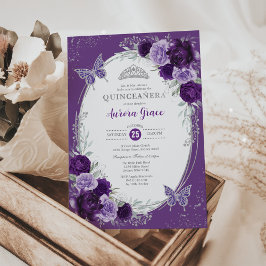 Invitación Quinceañera de plata púrpura mis quinceañeras 15 a