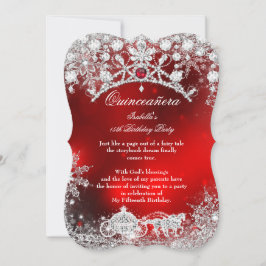 Invitación Quinceanera de plata roja 15.ª Wonderland