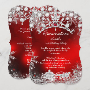 Invitación Quinceañera de plata roja 15 invierno mágico