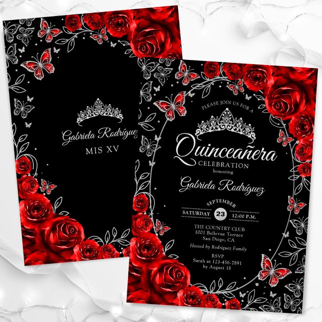 Invitación Quinceanera de plata roja negra (Subido por el creador)