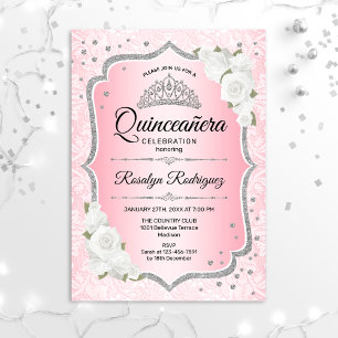 Invitación Quinceanera de Plata Rosa