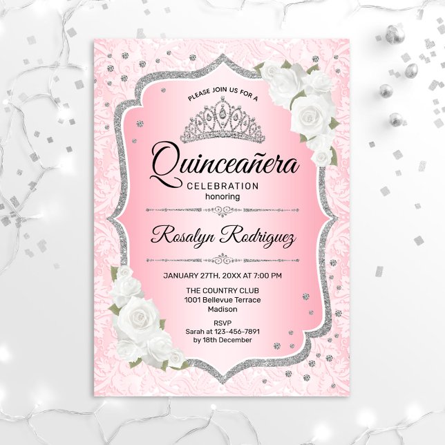 Invitación Quinceanera de Plata Rosa (Subido por el creador)