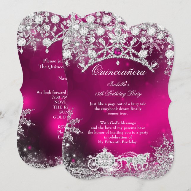 Invitación Quinceanera de plata rosa Quinceanera 15th Winter  (Anverso / Reverso)