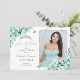 Invitación Quinceañera De Plata Verde De Mint Guardar La Foto