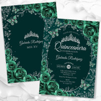 Quinceanera de plata verde esmeralda