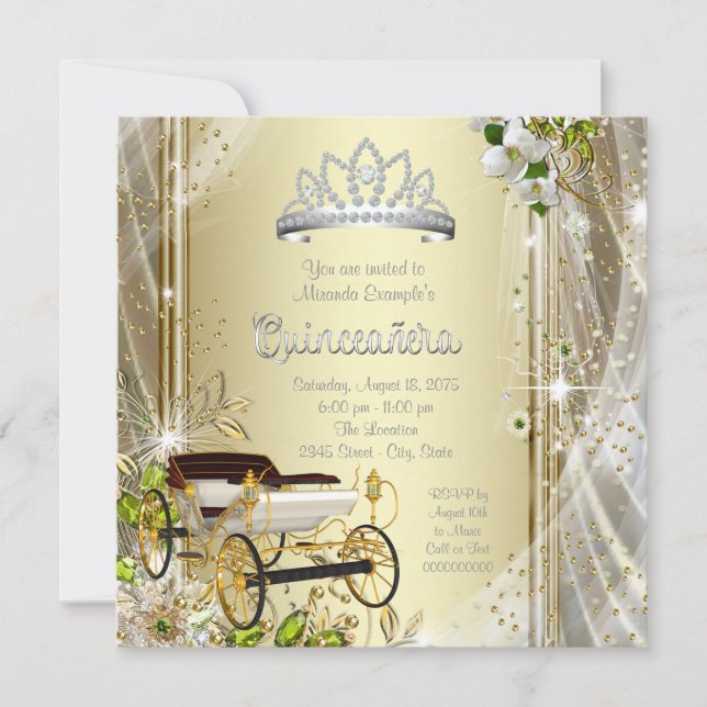 Invitación Quinceanera de plata y oro (Anverso)