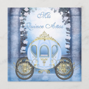 Invitación Quinceanera de princesa Carriage Enchanted azul
