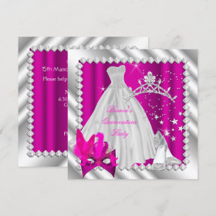Invitación Quinceañera de Rosa Fucsia Fiesta de Máscaras de l