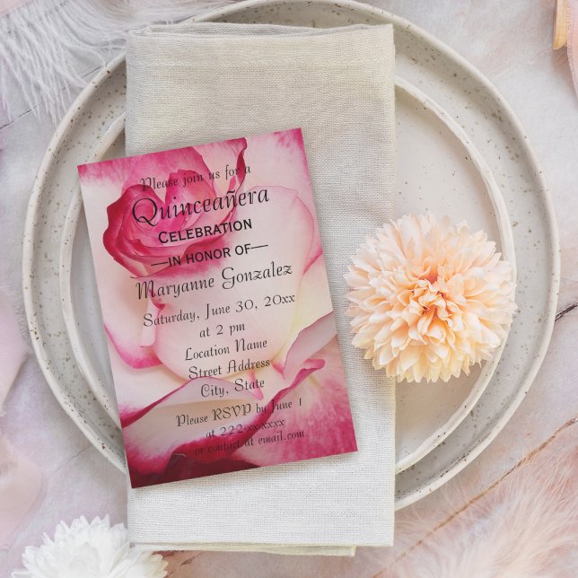 Invitación Quinceanera de rosa y blanco (In Situ)