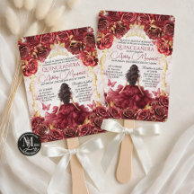 Quinceañera de Rosas Florales Rojo Borgoña y Dorad