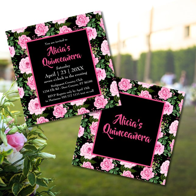 Invitación Quinceañera de rosas negras modernas (Subido por el creador)