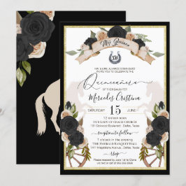 Invitación Quinceanera de Rosas negros y caballos de Charro O