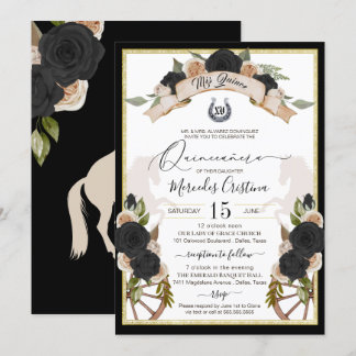 Invitación Quinceanera de Rosas negros y caballos de Charro O