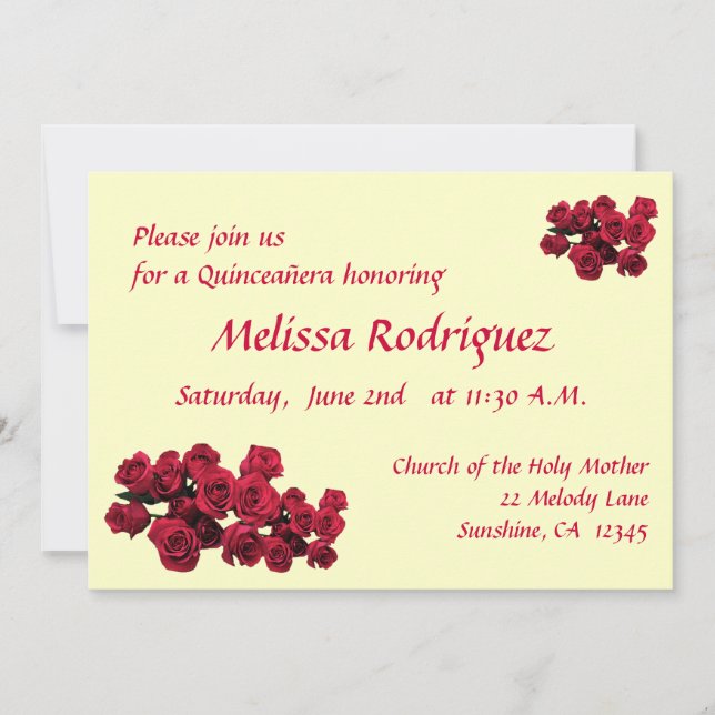 Invitación Quinceanera de Roses Rojos (Anverso)
