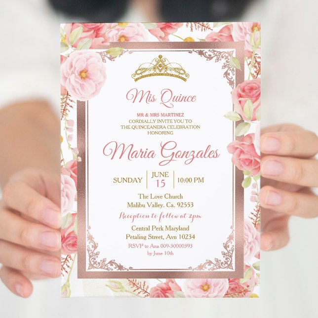 Invitación Quinceanera de Rubor rosa y oro Rosa (Subido por el creador)