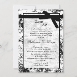 Invitación Quinceanera de tela negra de 5 x 7