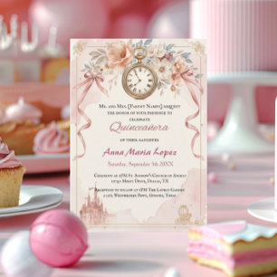 Invitación Quinceañera de tema Cenicienta en acuarela rosa cl
