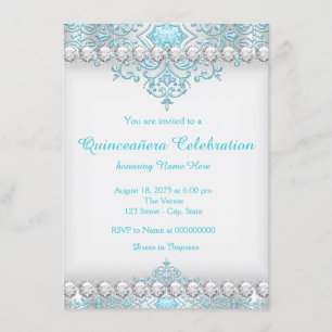 Invitación Quinceañera de Turquesa y Diamantes de Plata