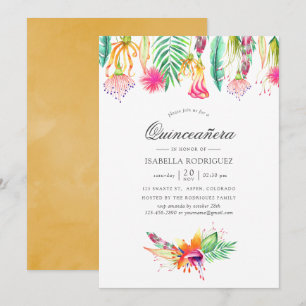 Invitación Quinceañera de verano tropical floral de playa