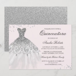 Invitación Quinceañera de Vestido de Brillo Rosa P
