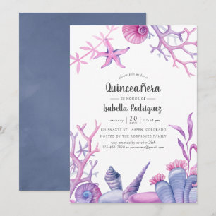 Invitación Quinceañera de vida oceánica en acuarela