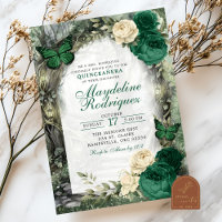 Quinceañera del bosque caprichoso verde esmeralda