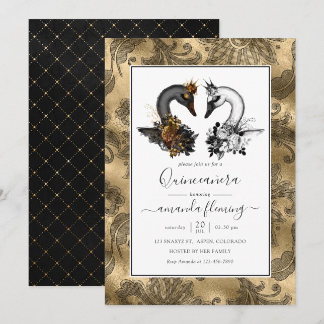 Invitación Quinceañera del cisne (Anverso / Reverso)