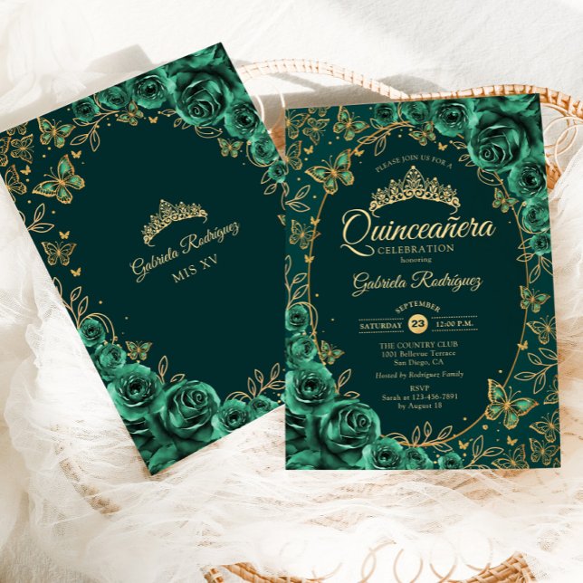 Invitación Quinceanera del oro verde esmeralda (Subido por el creador)