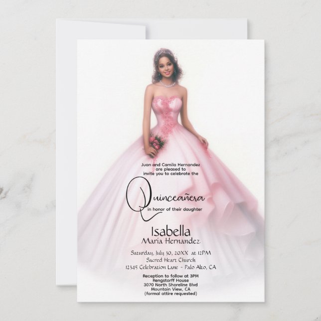 Invitación Quinceañera | Delicados Quince Años Rosa (Anverso)
