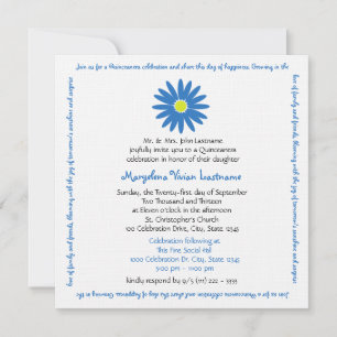 Invitación Quinceanera Delight Daisy Message Text Blue