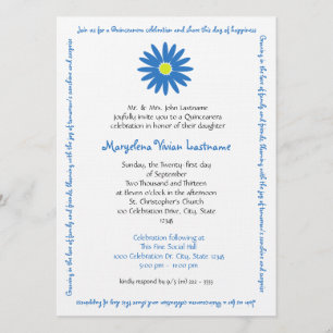 Invitación Quinceanera Delight Daisy Message Text Blue