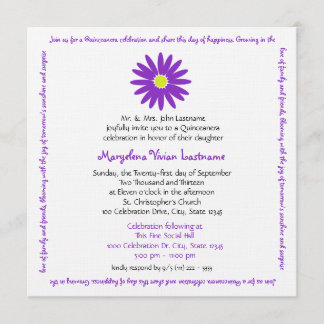 Invitación Quinceanera Delightful Daisy Mensaje Texto Púrpura