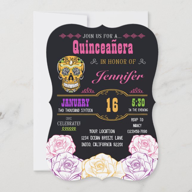 Invitación Quinceañera Día de la Muerta del Azúcar (Anverso)