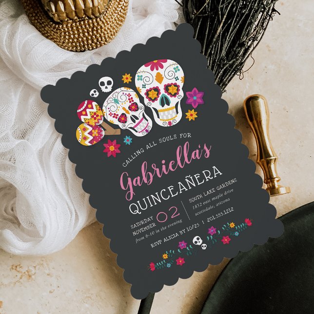 Invitación Quinceanera: Día de las Calaveras Azucareras (Subido por el creador)