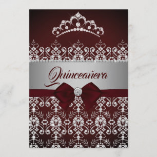 Invitación Quinceañera Diadema de Diamantes con Brillo Burgun