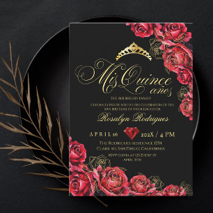 Invitación Quinceanera - Diamante Rojo Negro
