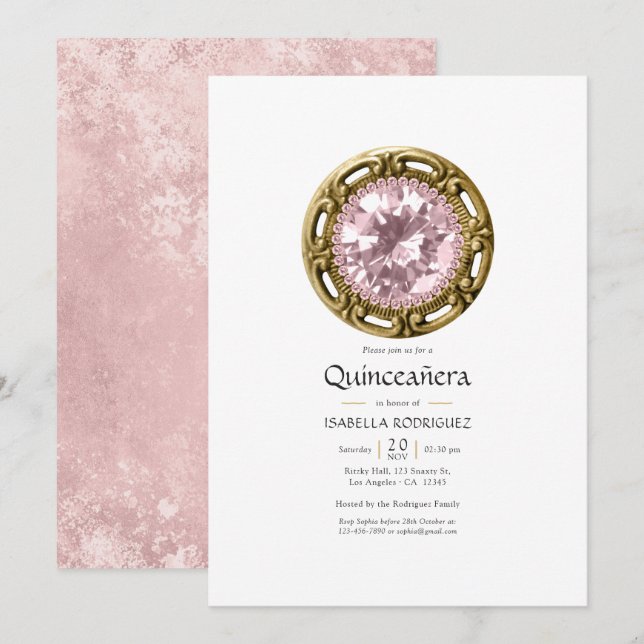 Invitación Quinceañera Diamante Rosa (Anverso / Reverso)