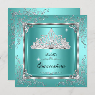Invitación Quinceanera Diamante Verde azulado Tiara 15º cumpl