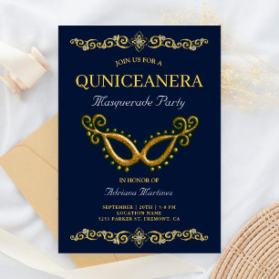 Invitación Quinceañera Disfrazada Cumpleaños 15 de Blue Gold
