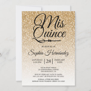 Invitación Quinceañera Dorado Brillo Cumpleaños 15