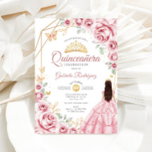Quinceanera Dorado Rosa Vestido Floral