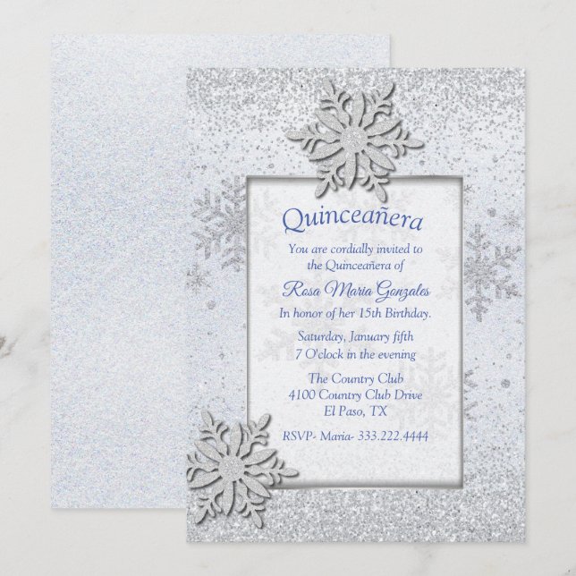 Invitación Quinceañera dulce de invierno 16 (Anverso / Reverso)