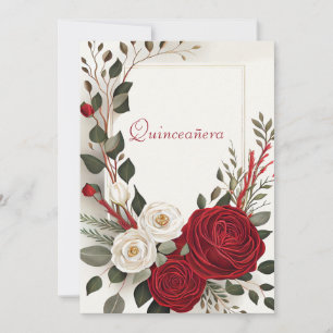 Invitación Quinceanera, dulce dieciséis rosas rojas