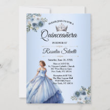 Invitación Quinceanera Dusty Blue and Silver