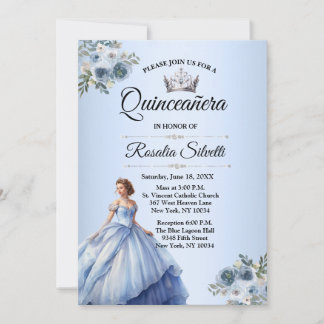 Invitación Quinceanera Dusty Blue and Silver
