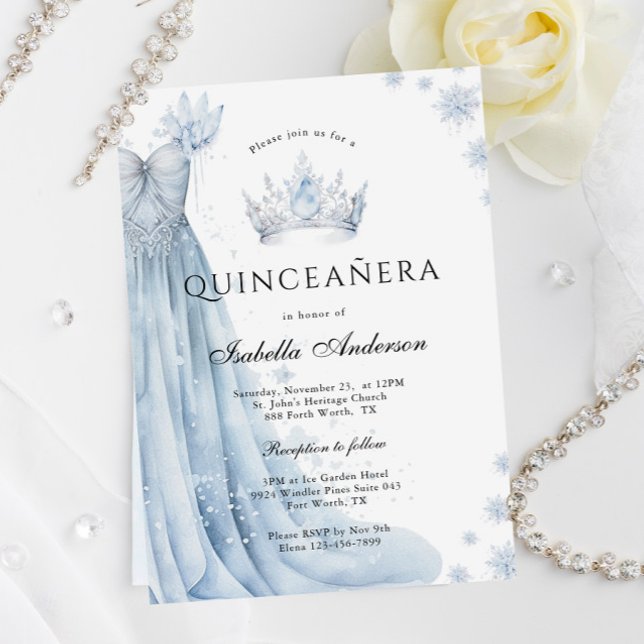 Invitación Quinceanera Dusty Blue Icy Winter (Subido por el creador)