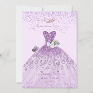 Invitación Quinceanera Dusty Lilac Purpurina de Plata Púrpura