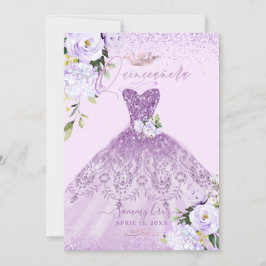 Invitación Quinceanera Dusty Lilac Purpurina de Plata Púrpura
