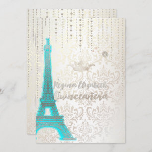 Invitación Quinceanera/Eiffel Azul/Princesa/Corona